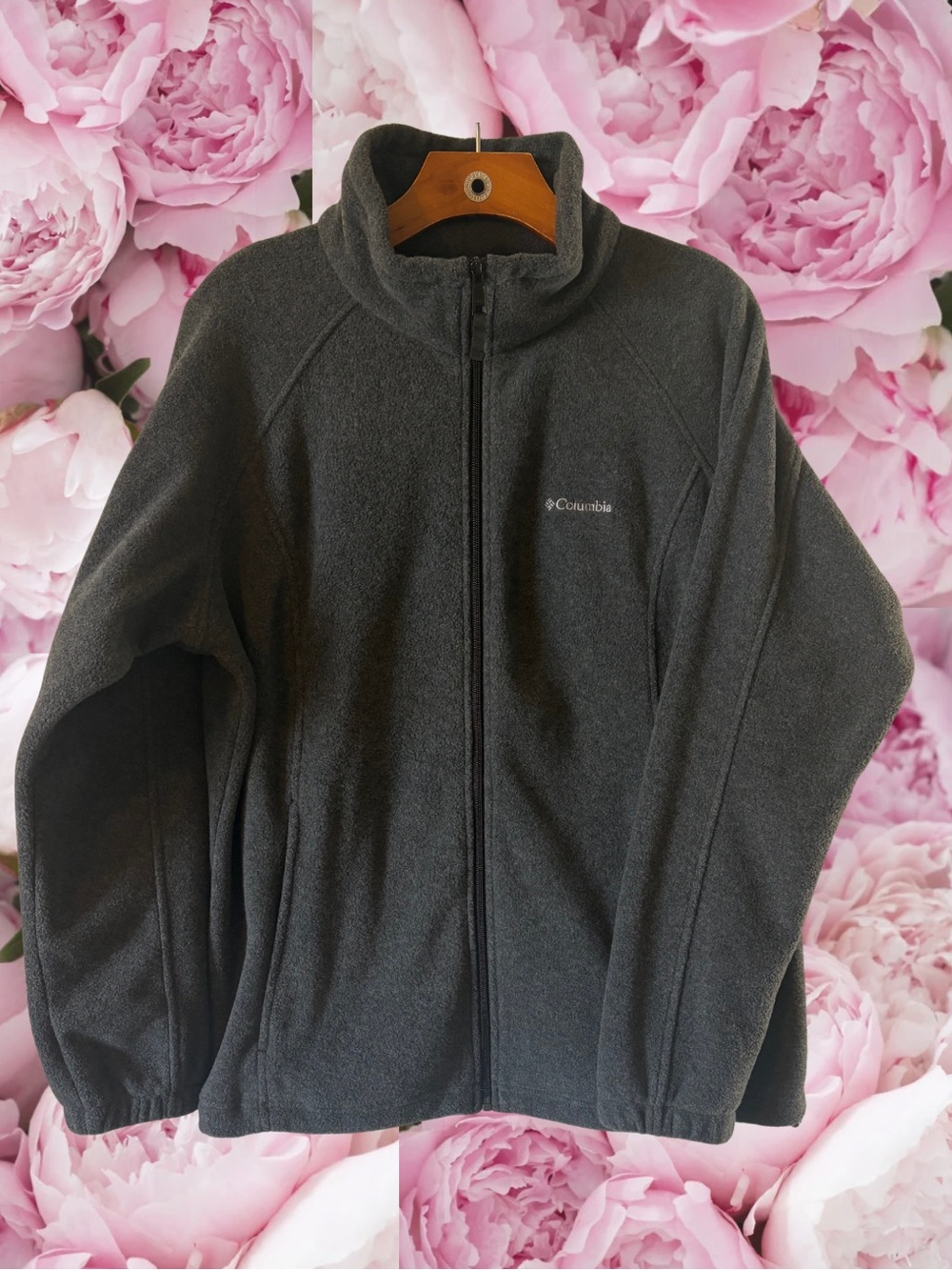Columbia Fleece Jacket Grey Zip Up Pockets 1X